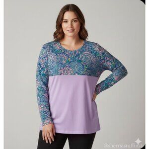 EXCELLENT Lilly Pulitzer Finn Top Cotton Modal T-Shirt Floral Lilac L/S XXL